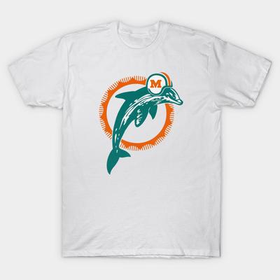 Asian Size Men Black Print T-shirt Miami Dolphins 1990-1996 No-Cut Heat Transfer Print Cotton Tshirt