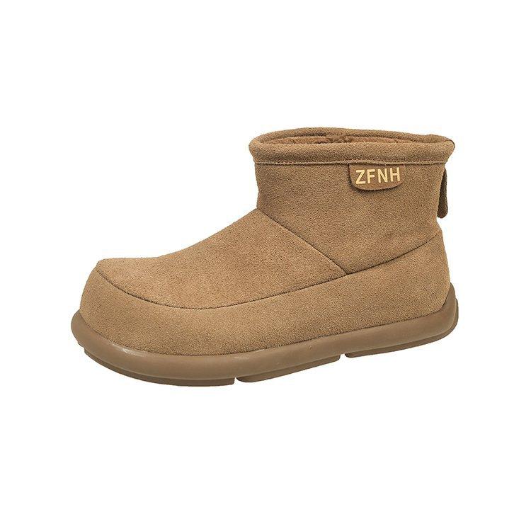 

Soft leather version~ Ugly cute big-headed snow boots for women s 2025 winter new velvet warm flat-bottomed retro short cotton boots 35