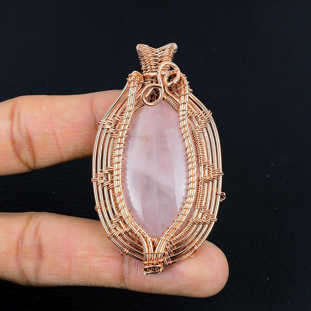 Rose Quartz Jewelry, 999 Copper Wire Wrapped Pendant Handmade Gemstone Jewelry, Gifts For Wife Brand New Pendant
