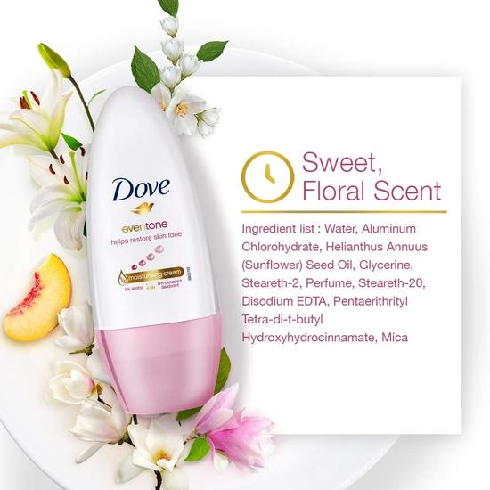 DOVE Eventone Deodorant Roll On pro ženy, Antiperspirant Roll On do podpaží Odstraňuje zápach, Udržuje pokožku svěží a čistou, Bez alkoholu, Bez parabenů, 50 ml