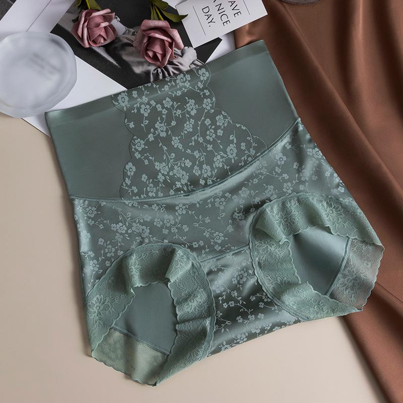 Ladies Spring and Autumn New Style Palace Flowers High Waist Abdominal Lift Hip Close Skin Without Trace Naked Sense Briefs