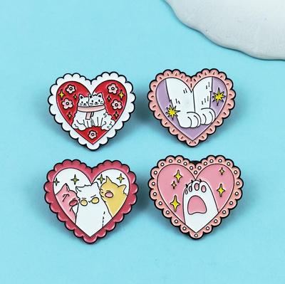 Cartoon Love Series Cute Cat Brooch - Pink Heart Couple Backpack Decoration Badge