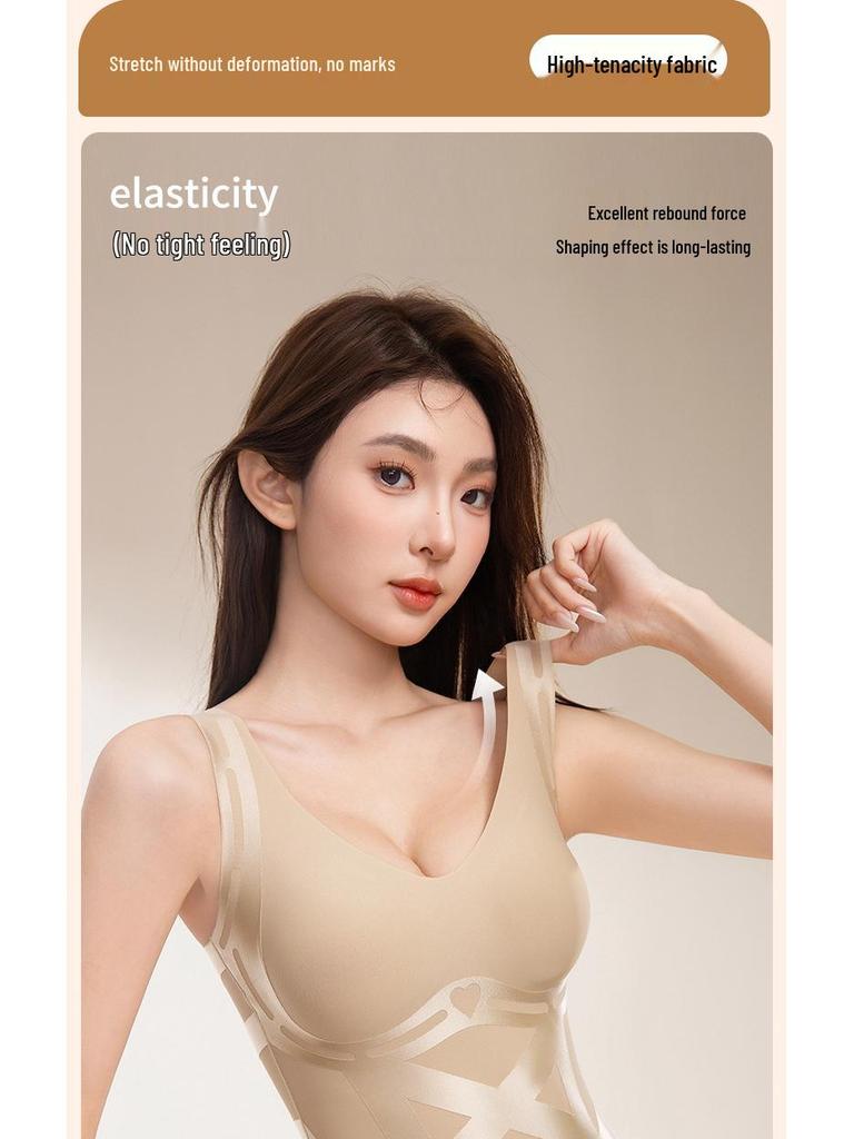 Women's Seamless Cross Compression Body Shaper Vest - Breathable, High-Elastic, Fixed Cup