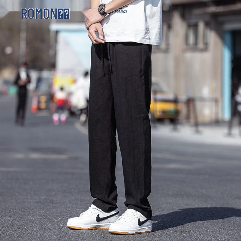 ROMON Men s Straight-Leg Linen Blend Casual Pants XL
