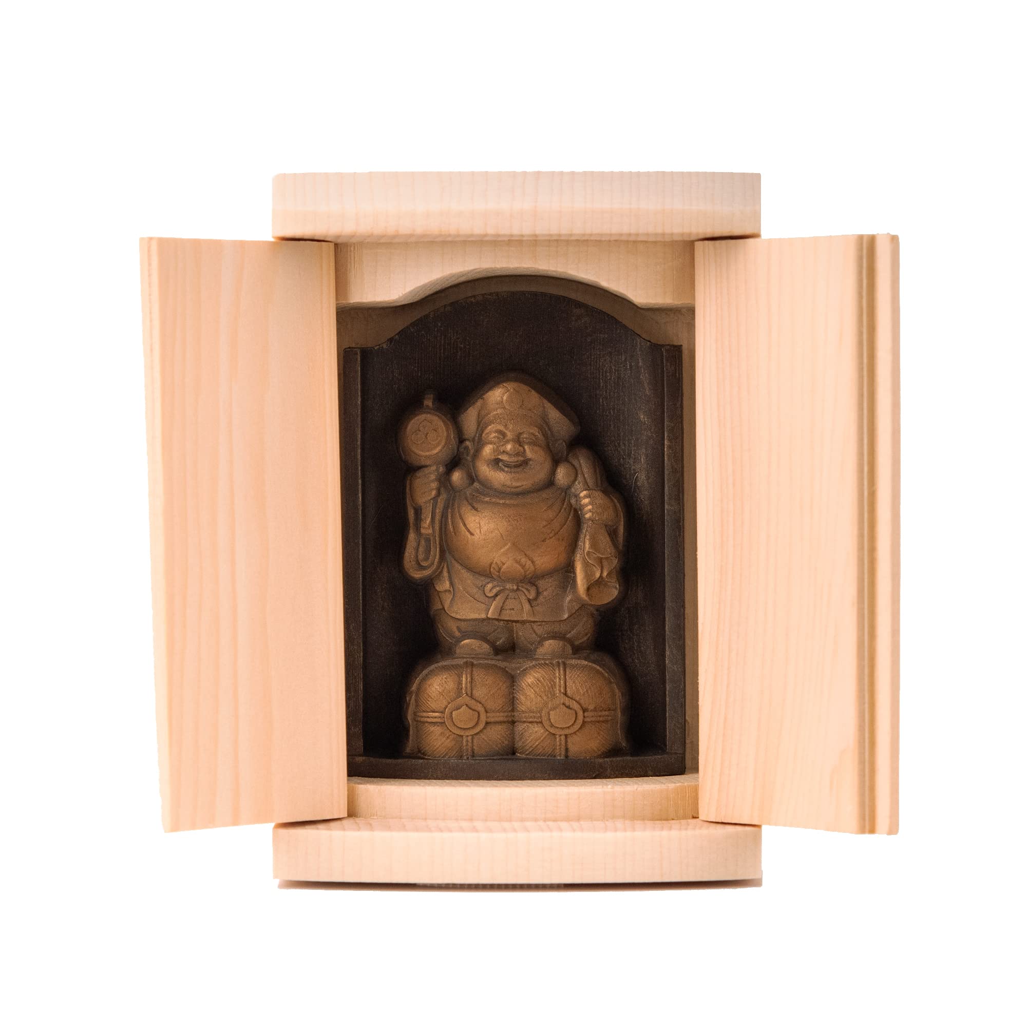

Daikokuten Buddha statue in a shrine (gold finish) - talismanic deity, ISM Seven Lucky Gods figurine