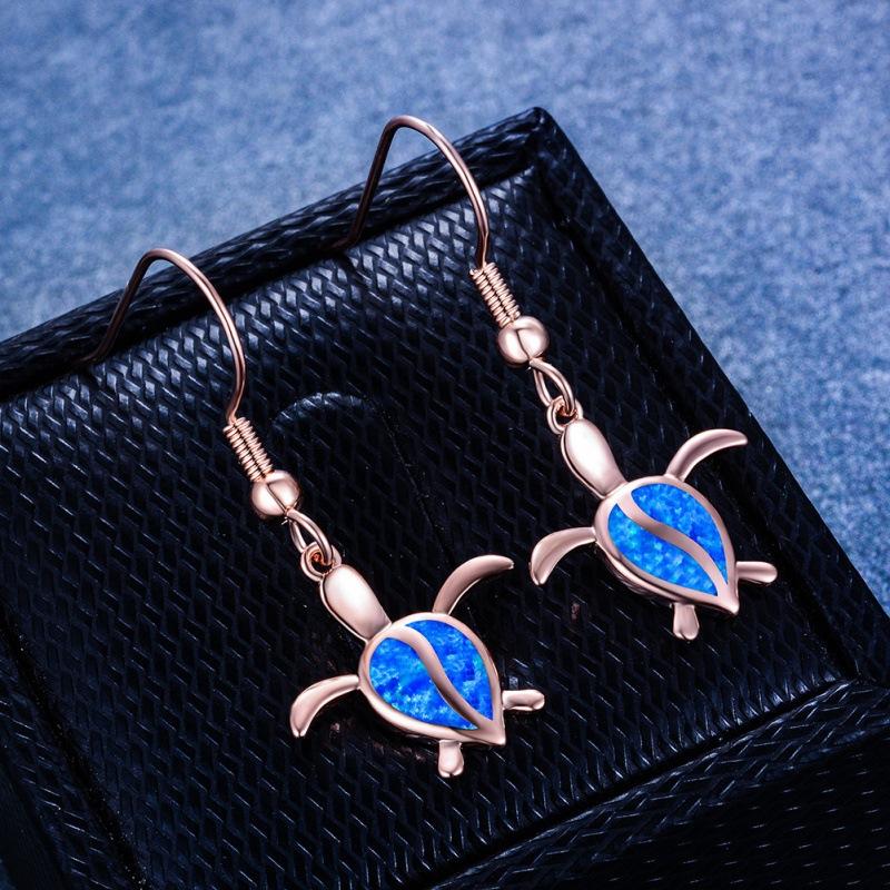 

European and American rose gold white gold blue and white opal turtle stud earrings women s versatile earrings