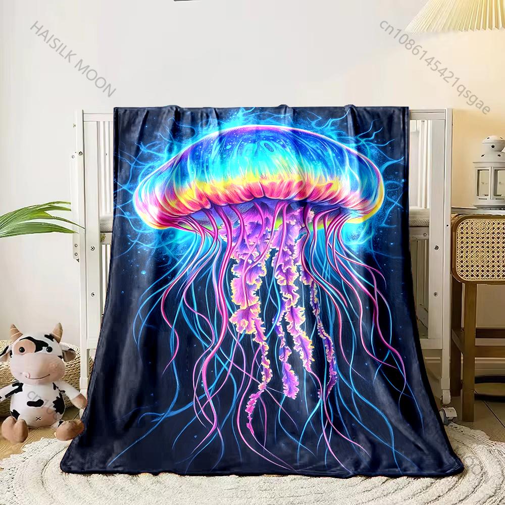 

1PC Colorful Glowing Jellyfish Print Adult Children Warm Blankets Home Travel Car Soft Comfortable Suitable for all seasons 75x100cm