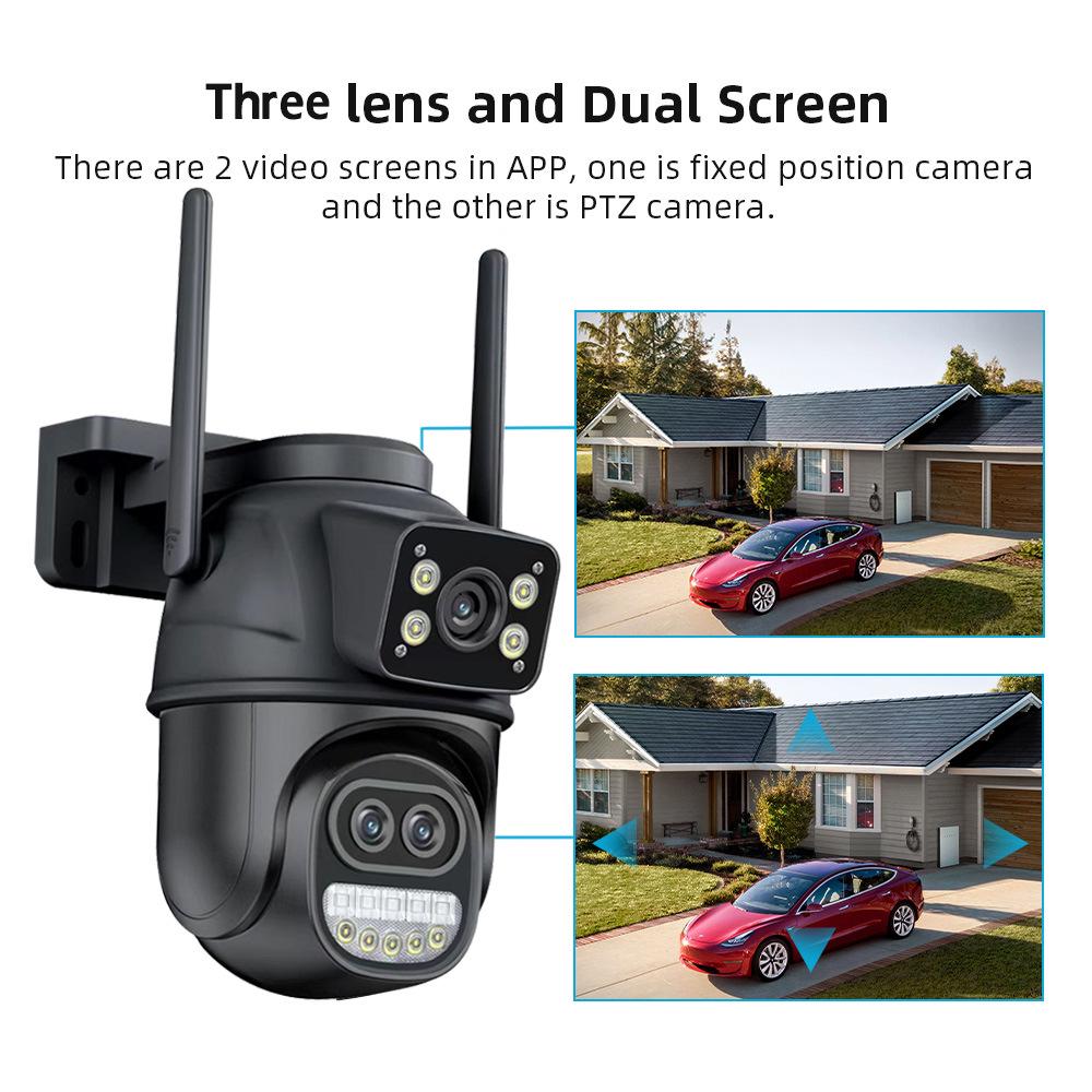 8X Zoom HD Wireless Waterproof PTZ Camera with Three-Lens and Remote Mobile Control