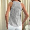 Women's Fashion V-neck Button Sleeveless Striped Top