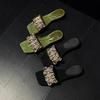 Comfort Version~ French Temperament Rhinestone High-end Sense with Sandals Women's Summer Wear Versatile Thick Heel Cool Slippers