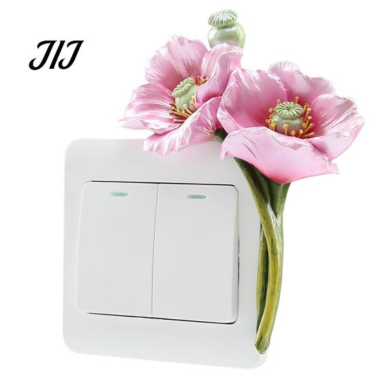 Decorative Light Switch Cover 3D Flower Sticker, Aesthetic Floral Resin Wall Plate Removable Guard Cover, Self Adhesive Art Decor for Home Bedroom
