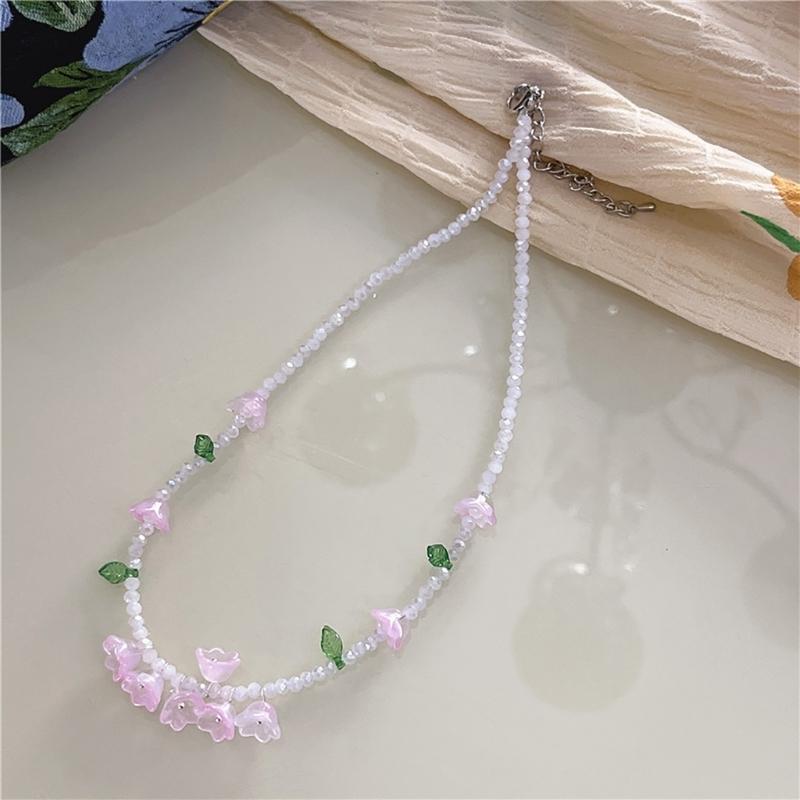Trendy Resin Necklace Purple/Yellow Floral Leaf  Pendant Neckchains for Wedding Bridal Jewelry Unique Shape Ornaments