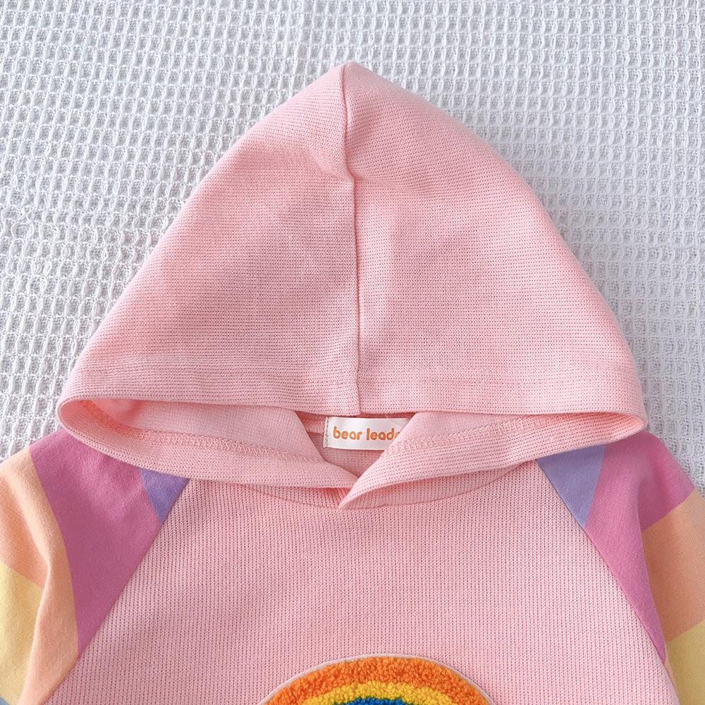 Jaro Podzim Dívčí Party Princezna Šaty Pletené Duhové Barevné Dětské Dívčí Šaty Sladký svetr s kapucí Dětské oblečení