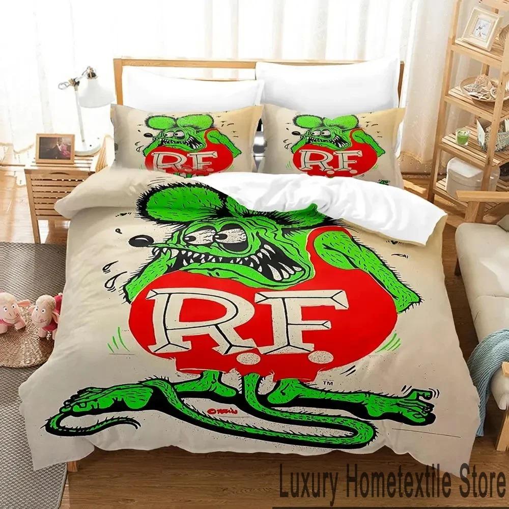 3D Print Cartoon Rat Fink Bedding Set Duvet Cover Bed Set Quilt Cover Pillowcase Comforter King Queen Size Boys Adult Bedding