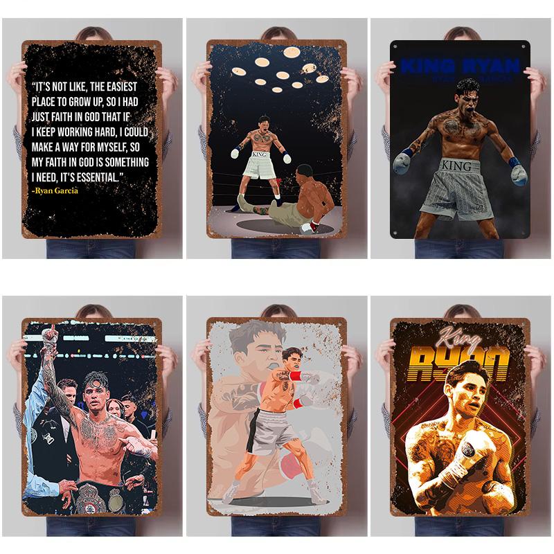 Ryan Garcia Boxer Metallposter Individuelle Vintage Metallschilder Wandkunst Retro Blechschild für Man Cave Schreibtischdekoration Wanddeko Home Deco