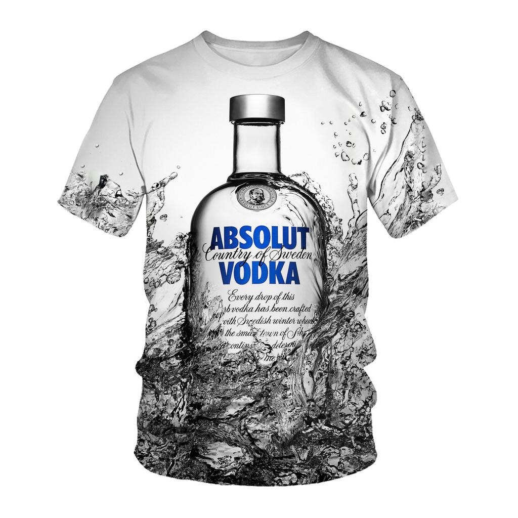 Summer Comfort Wine Series Creative Fun Beer Printing Loose Large Casual Men's Short Sleeve Round Neck T-shirt