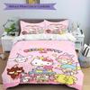 3pcs Party Hello Kitty and Friends Bedding Set - 1 Soft Quilt Cover + 2 Pillowcases, Machine Washable - Suitable for All Seasons, Perfect Gi