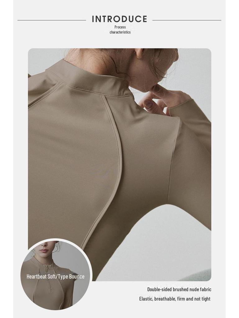 Women's Slim Fit Long Sleeve Yoga Top with Half-Zip Stand Collar