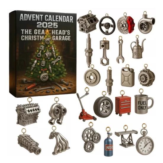 Gearhead Advent Calendar 2025 24-Day Christmas Countdown Box with Acrylic Miniature Car Parts Tools Automotive Holiday Gifts for Car Enthusiasts