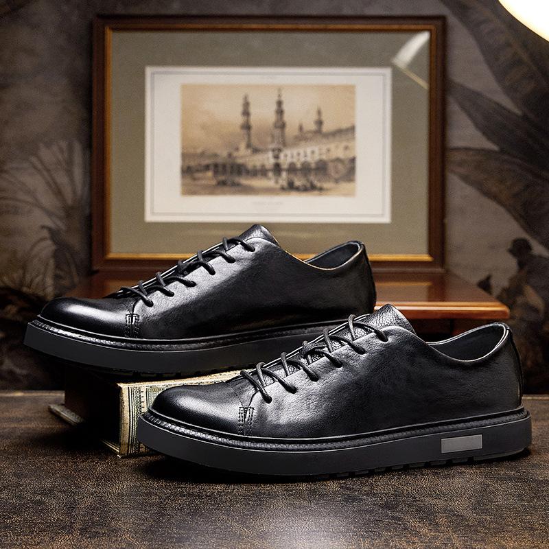 Rundkopf Retro Erste Schicht Rindsleder Schnürschuhe Freizeitschuhe Herren Britische Weiche Sohle Business Herren Lederschuhe Echtes Leder Handgefertigt