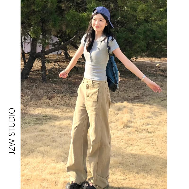 Autumn Winter Solid Color Loose Casual Wide Leg Jeans Women High Waist All-match Denim Straight Pants Trousers