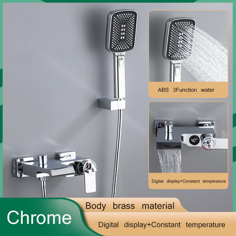 Łazienka bateria prysznicowa chromowany cyfrowy wyświetlacz deszczownica bateria wannowa do montażu na ścianie bateria wannowo-prysznicowa z kranu łazienka bateria prysznicowa