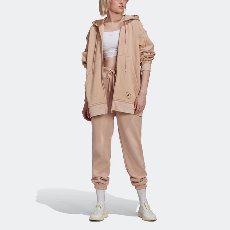 Adidas X Stella McCartney Solid Tone Relaxed Sweatpants Drawstring Waist Cuffed Hem Casual Daily Wear Women Light Pink H59287