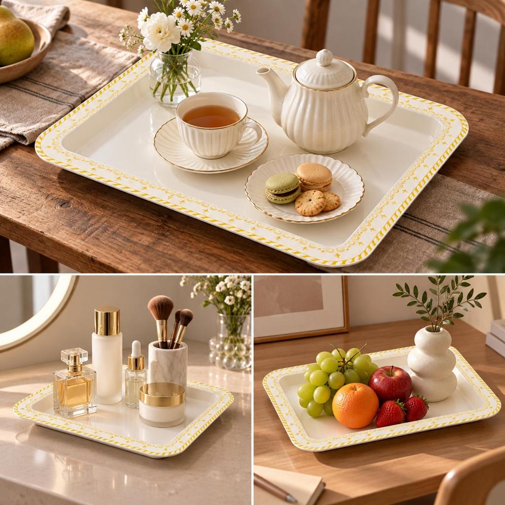 Tea Tray Lightweight Rectangular Resin with Raised Lip Versatile