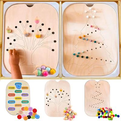 Children's Montessori Sensory Tray Board Game Wooden Christmas Tree Acorn Color Sorter Early Education Training Educational Toys