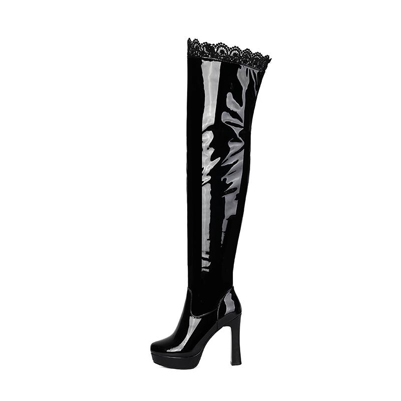 Plus Size Platform Super High Thick Heel Lace Women's Knee High Boots Side Zipper Breathable Sexy Sweet Long Boots