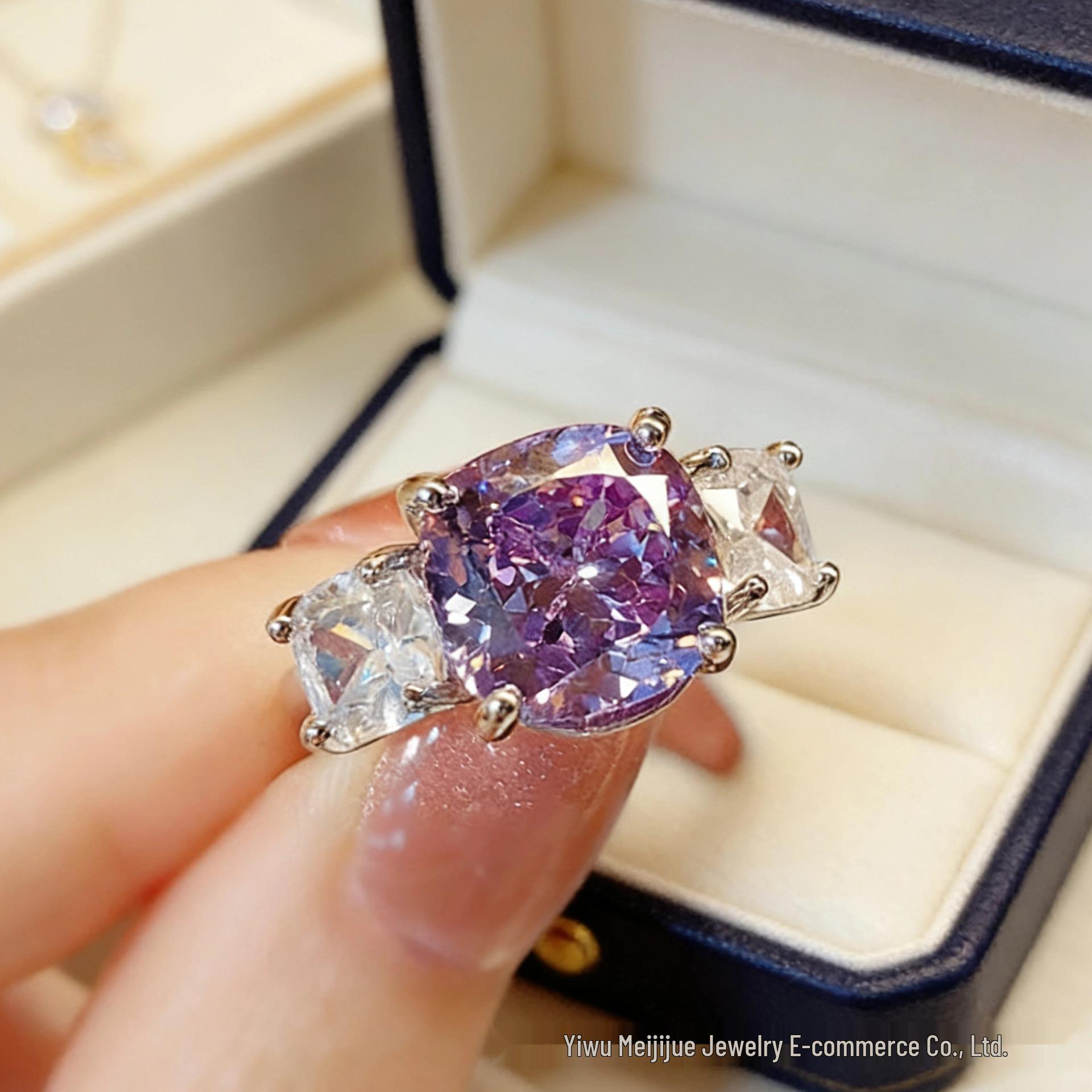 

Versatile Jewelry Set: Pink Diamond Necklace & Purple Pendant with Ice Flower Cut Ring for Women Standard