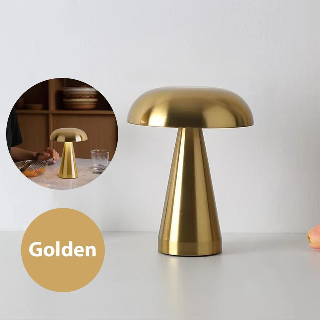 Mushroom Table Lamp Portable Touch Rechargeable LED Bedside Light Touch Control Reading Lamp for Bedroom Nightstands Metal