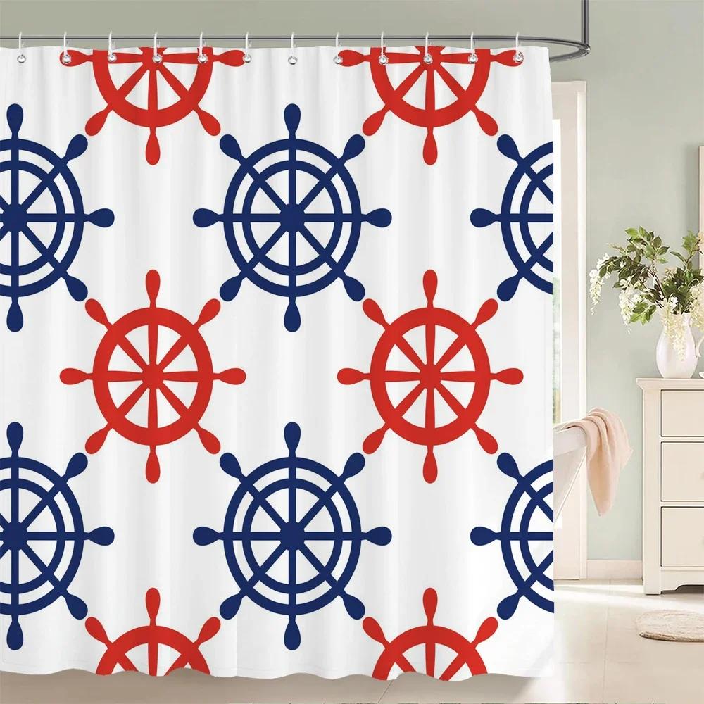 High Quality Nautical Anchor 3D Printed Fabric Shower Curtains Waterproof Bathroom Curtain Bathroom Decor with 12 Hooks