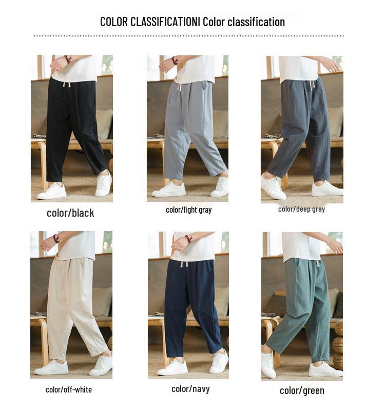 2024 Summer Men's Korean Style Casual Cotton Linen Pants: Loose, Straight-Leg, Chinese Style Cropped Trousers