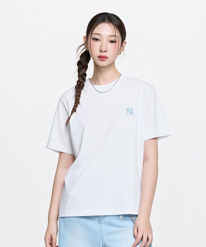 Emelbi Basic Lace Mega Logo Oversized Short Sleeve T-Shirt Ny (White)