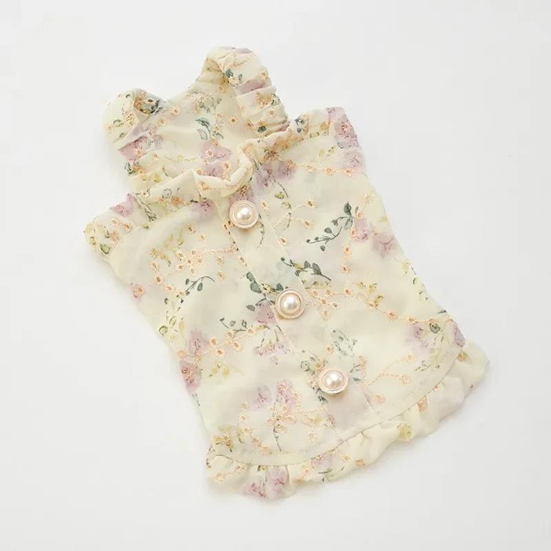 

Summer Cat Dog Dress Puppy Skirt Small Dog Clothes Costumes Cute Flowers Pet Dresses Yorkshire Pomeranian Poodle Dog Clothing XXL бежевий