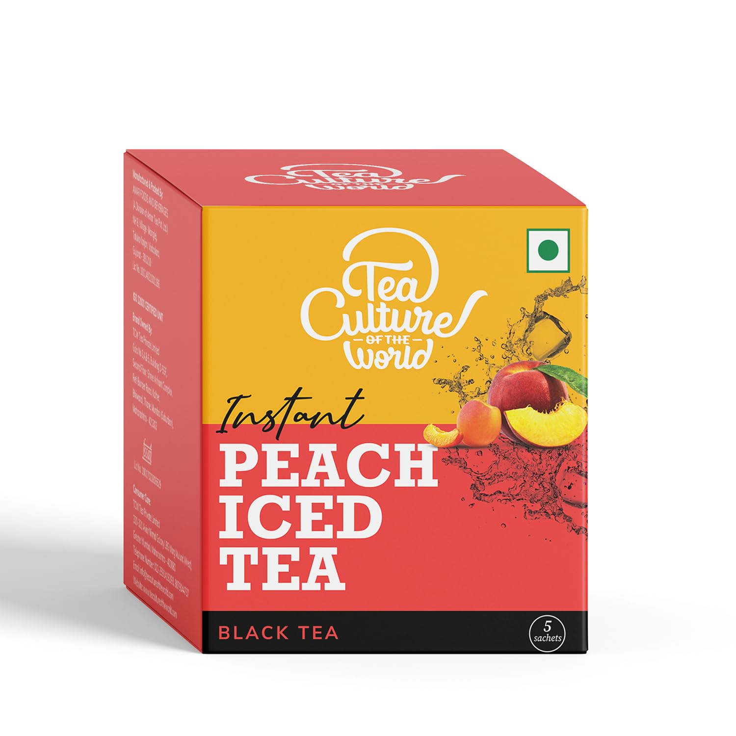 

Tea Culture Of The World Premium Peach Flavoured Black Iced Tea Powder | Real Tea Extract | On-The-Go Drink Mix | 250Ml Per Sachet, Total 1.