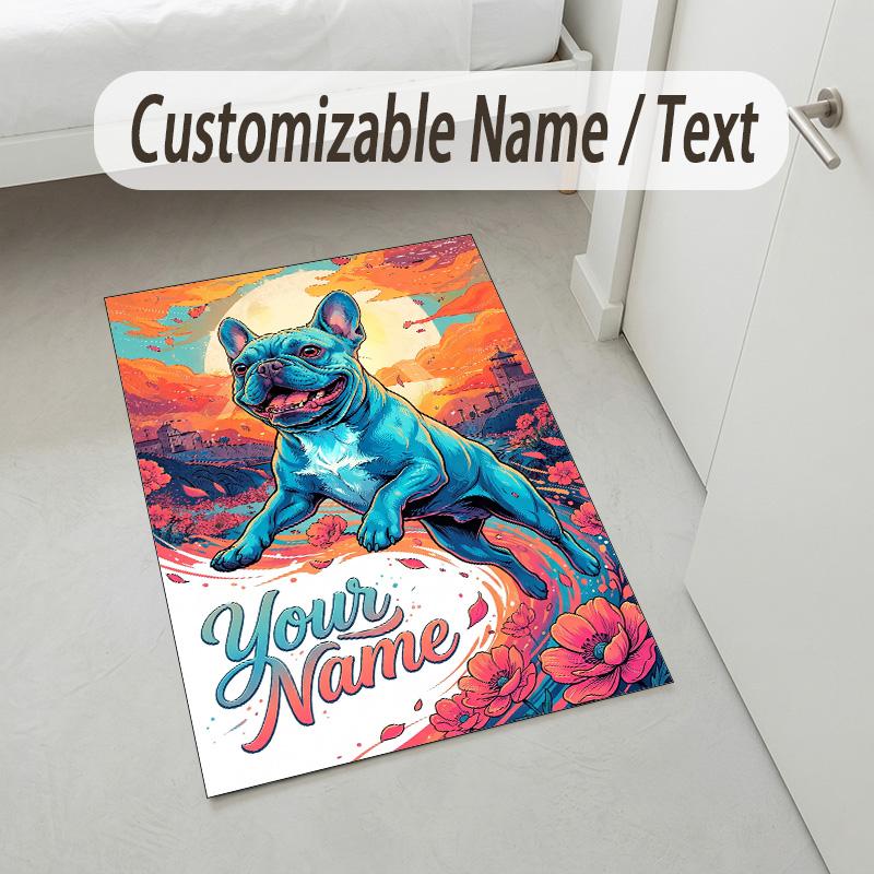 Dog Theme Crystal Velvet Rug Personalized Custom Name Text Soft Floor Mat Home Decor