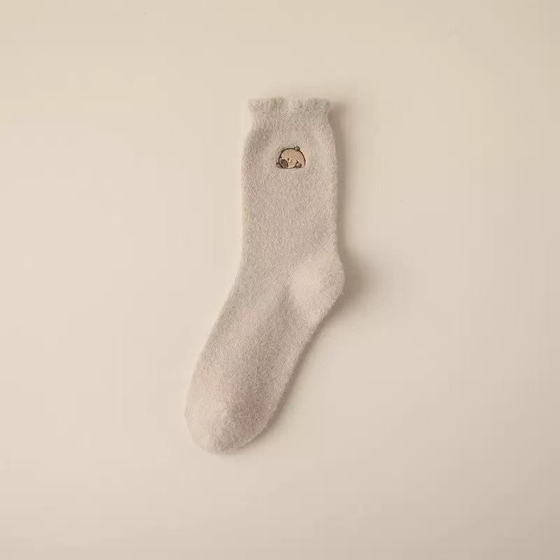 

10-1 Зимние Толстые Носки для Детей, Милая Мультяшная Жаккардовая Капибара, Норковый Мех, Толстые и Теплые Носки 1 pairs грушевый