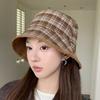 Plaid Double-sided Suede Bucket Hat Women's Autumn and Winter New Basin Hat Versatile Face Small Plain Bucket Hat