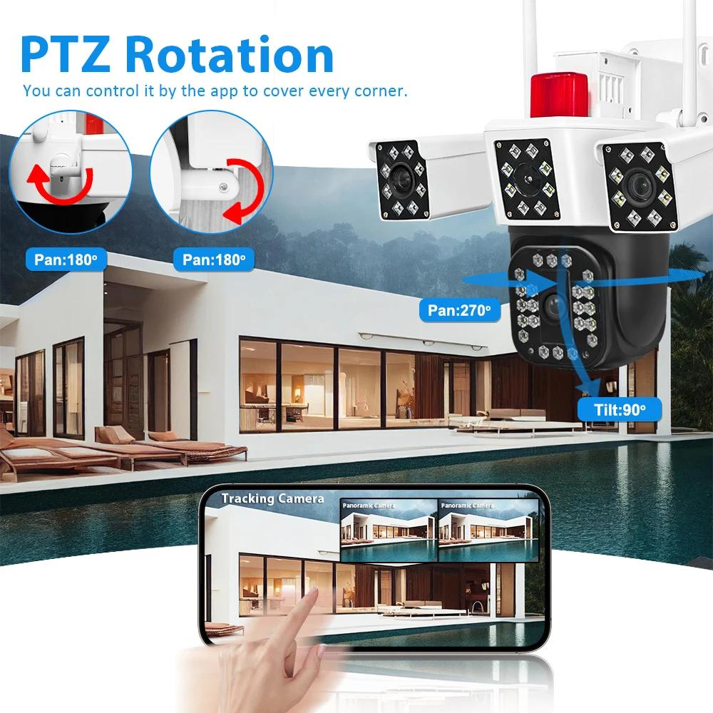 LS VISION 6K 12MP WiFi IP Camera Outdoor Three Lens Panoramic View PTZ IP Camera AI Tracking Security Protection CCTV Video Surveillance