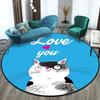 Cute Cat Round Carpet Cartoon Animal Cats Area Rug for Office Living Room Bedroom Decoration Non-slip Children's Crawl Floor Mat