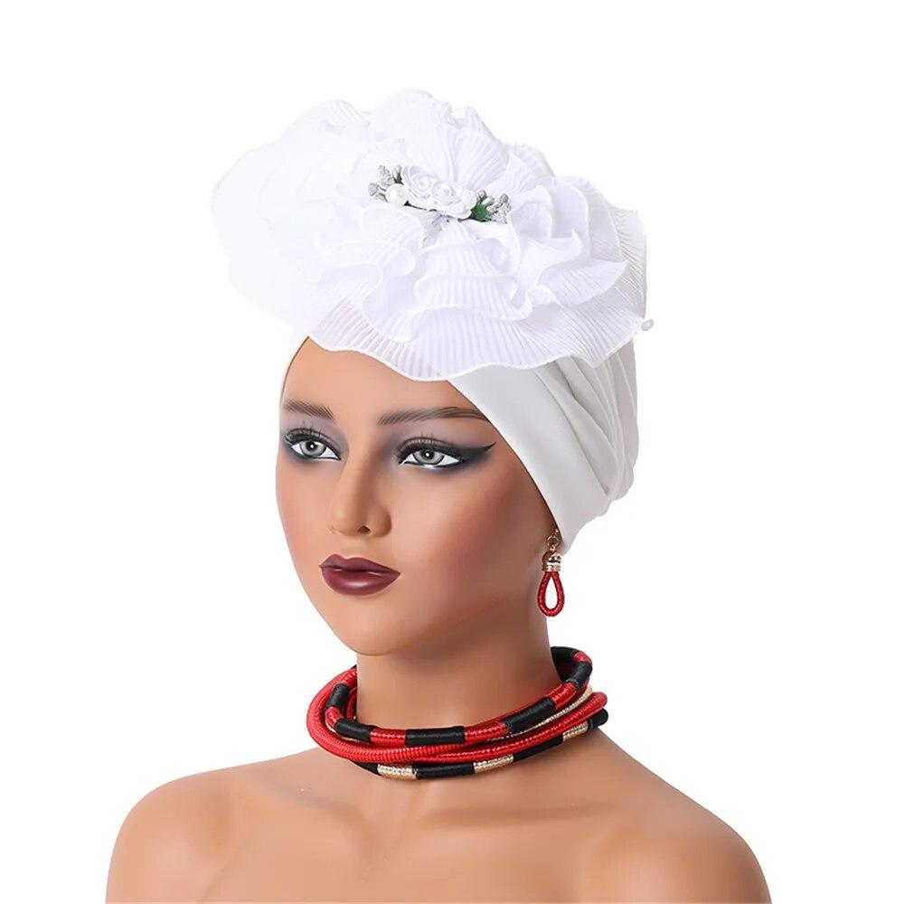 Ruffled Flower Women Turban Cap Female Head Wraps