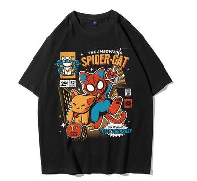 Camiseta holgada de manga corta de verano de Spider-Man para hombre y mujer, de dibujos animados y anime, informal, holgada y de moda, de algodón puro.