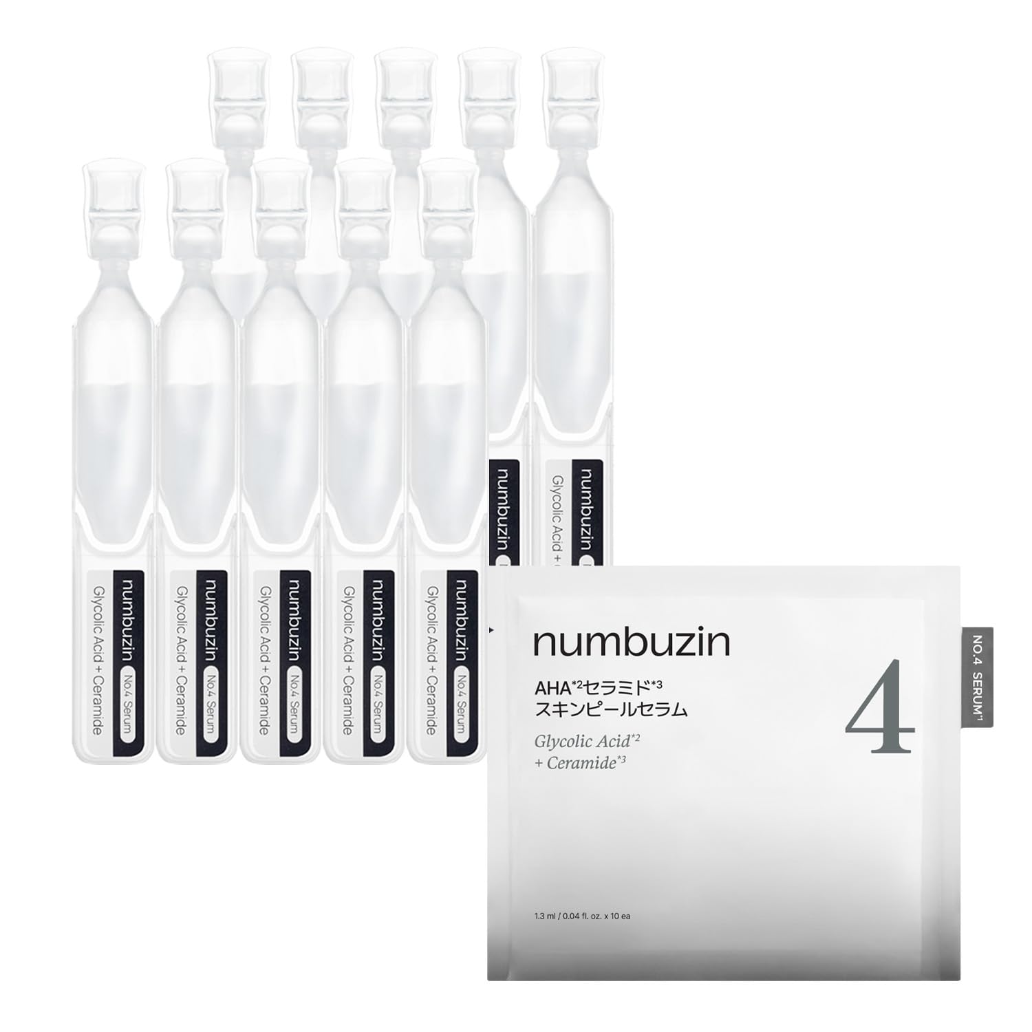 

Numbuzin 4 AHA Ceramide Skin Peel Serum Ampoule with Ceramide and Panthenol for PHA Korean Skincare x 10 No. Exfoliation, Serum, (Single-Use Kit,