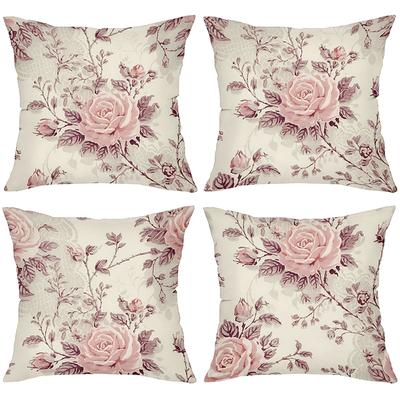 Blumenmuster Kissenbezüge Set aus 4 Stück für Zuhause Polyester Kissenbezug, Sofa Dekokissenbezug Kopfteilkissen