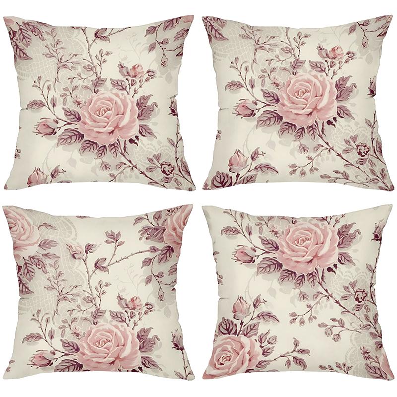 Blumenmuster Kissenbezüge Set aus 4 Stück für Zuhause Polyester Kissenbezug, Sofa Dekokissenbezug Kopfteilkissen