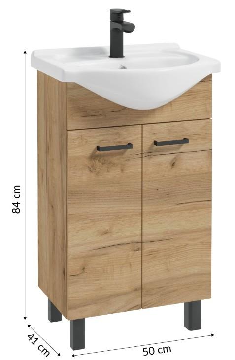 Badezimmerschrank mit Waschbecken auf Beinen, Craft-Eiche, 50 cm, Mea