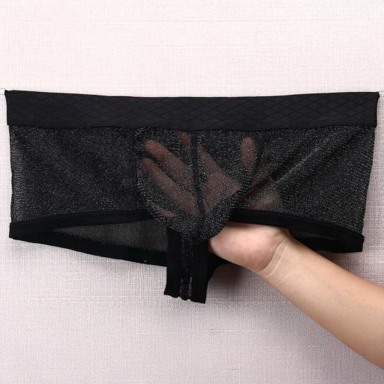 Men Boxer Underwear Low-rise Perspective Thin Shorts Panties Patchwork Color U-convex Wide Waistband Underwear