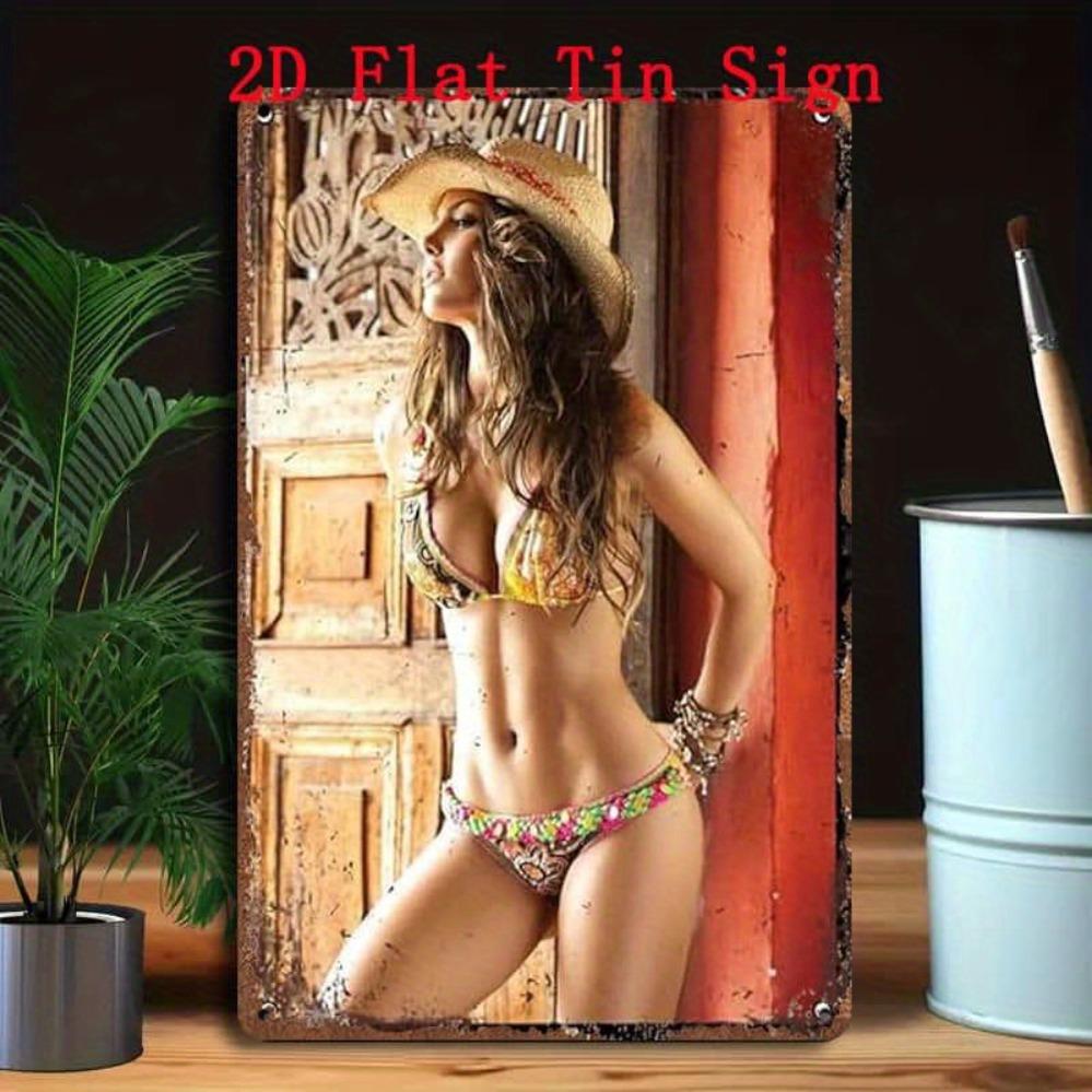 SUBAKBANDHA Sexy Metal Poster 8x12 Inch Retro Wall Art - Easy To Hang Decor For Home Bar Club Garage Man Cave Bathroom